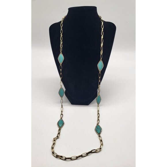 Lauren Ralph Lauren Jewelry - LAUREN RALPH LAUREN Long Gold Tone Faux Turquoise & Crystal Chain Necklace